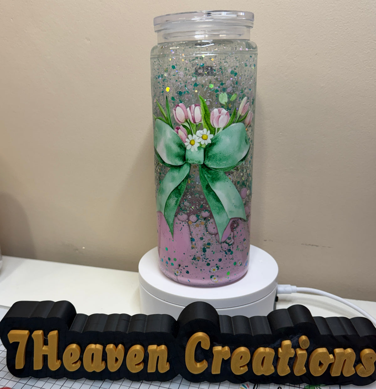 Bow w/ Flowers Snow Globe Cup